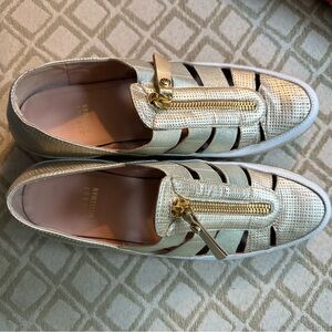 Stuart Weitzman Gold Leather Women's Stylish Sneakers-8.5 Narrow